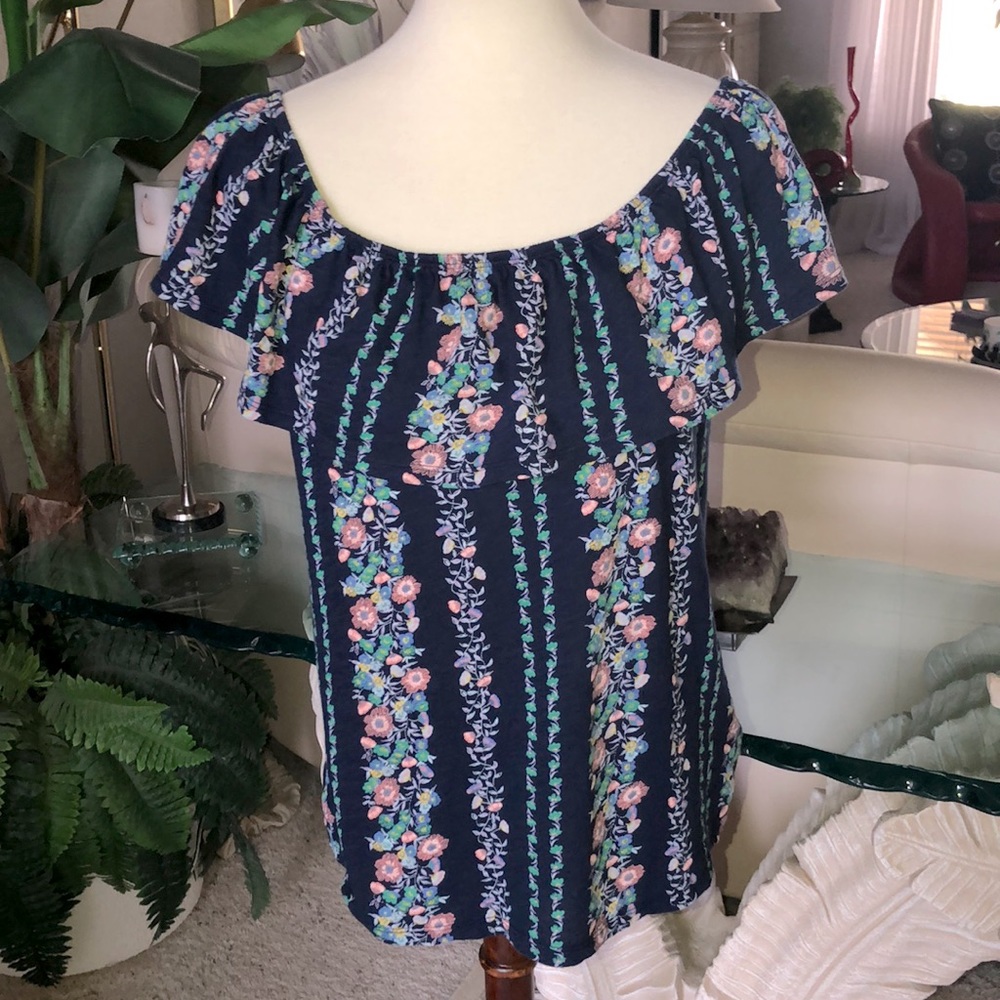 SZ S OLD NAVY PEASANT TOP NAVY ON OR OFF SHOULDER 100% COTTON LIKE NEW